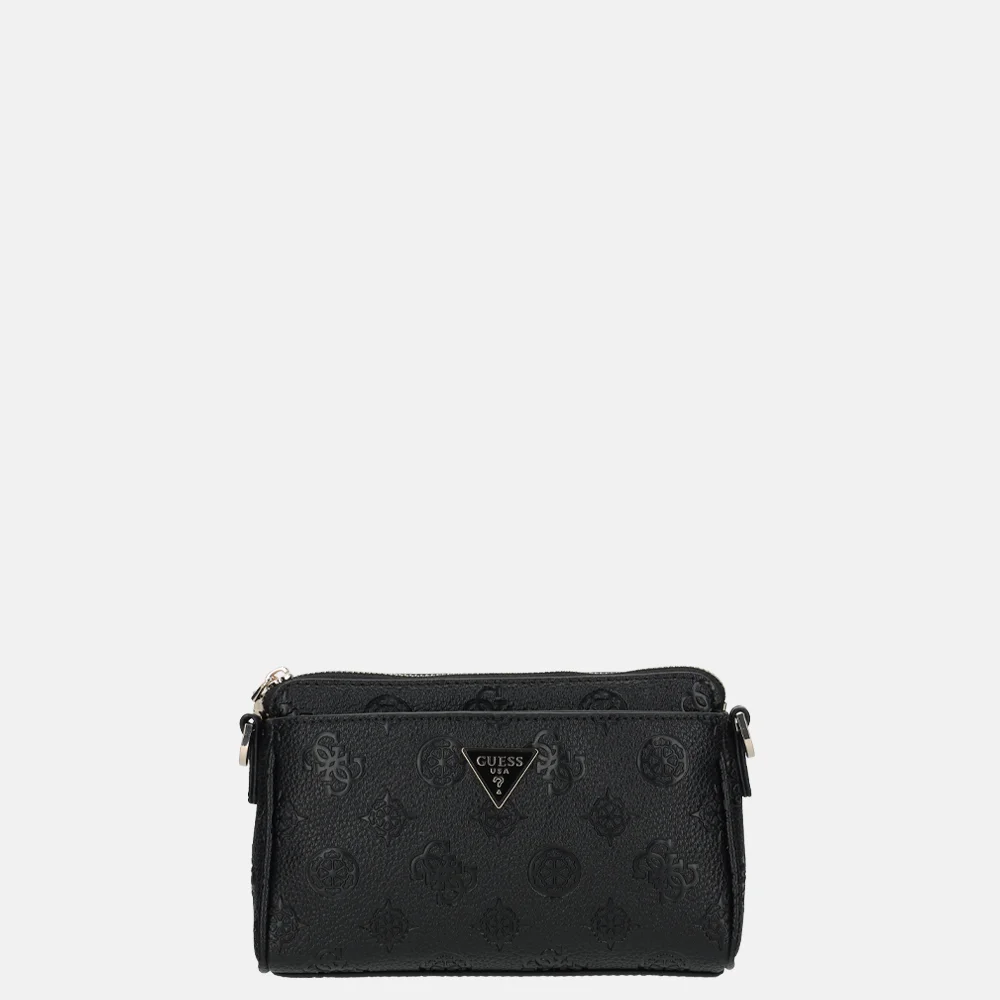 Guess Cresidia II mini crossbody top zipper Black Logo bij Duifhuizen