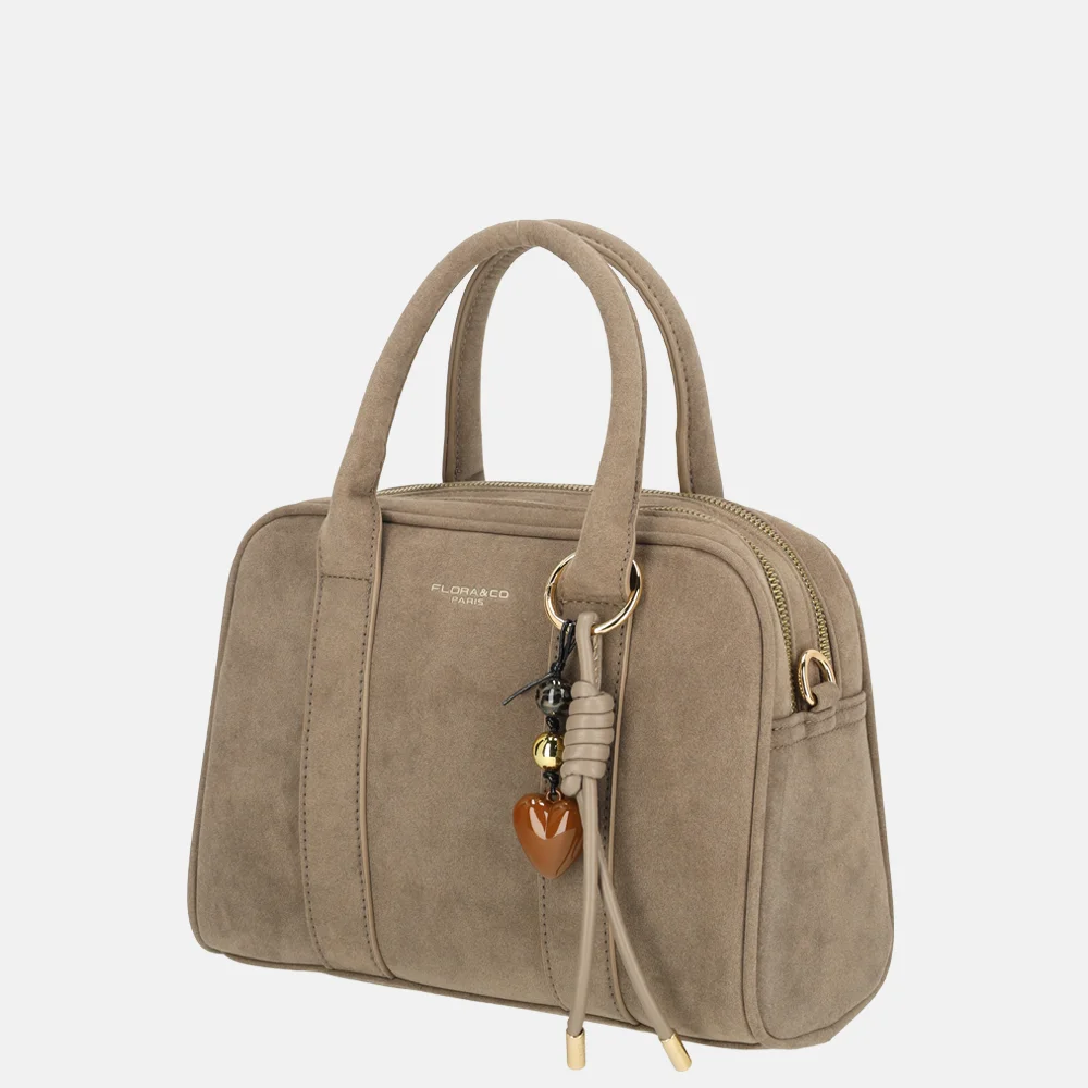 Flora & Co handtas bowling suedine taupe bij Duifhuizen