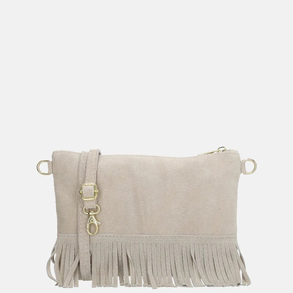 Charm London suède crossbody tas franjes zand
