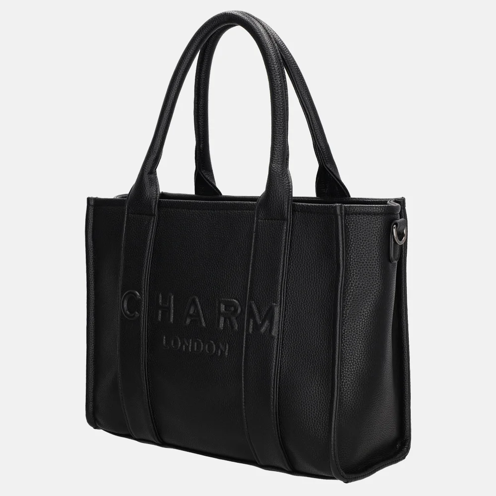 Charm London Debossed shopper M zwart bij Duifhuizen