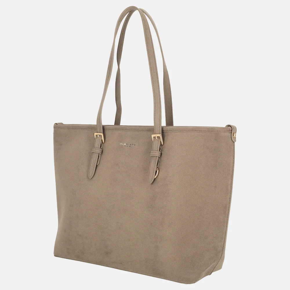 Flora & Co suedine shopper L taupe bij Duifhuizen