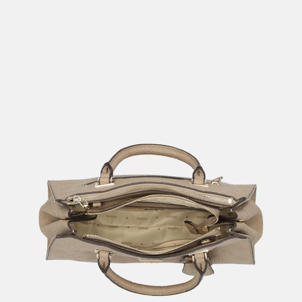Guess Cresidia II society handtas dark taupe logo bij Duifhuizen