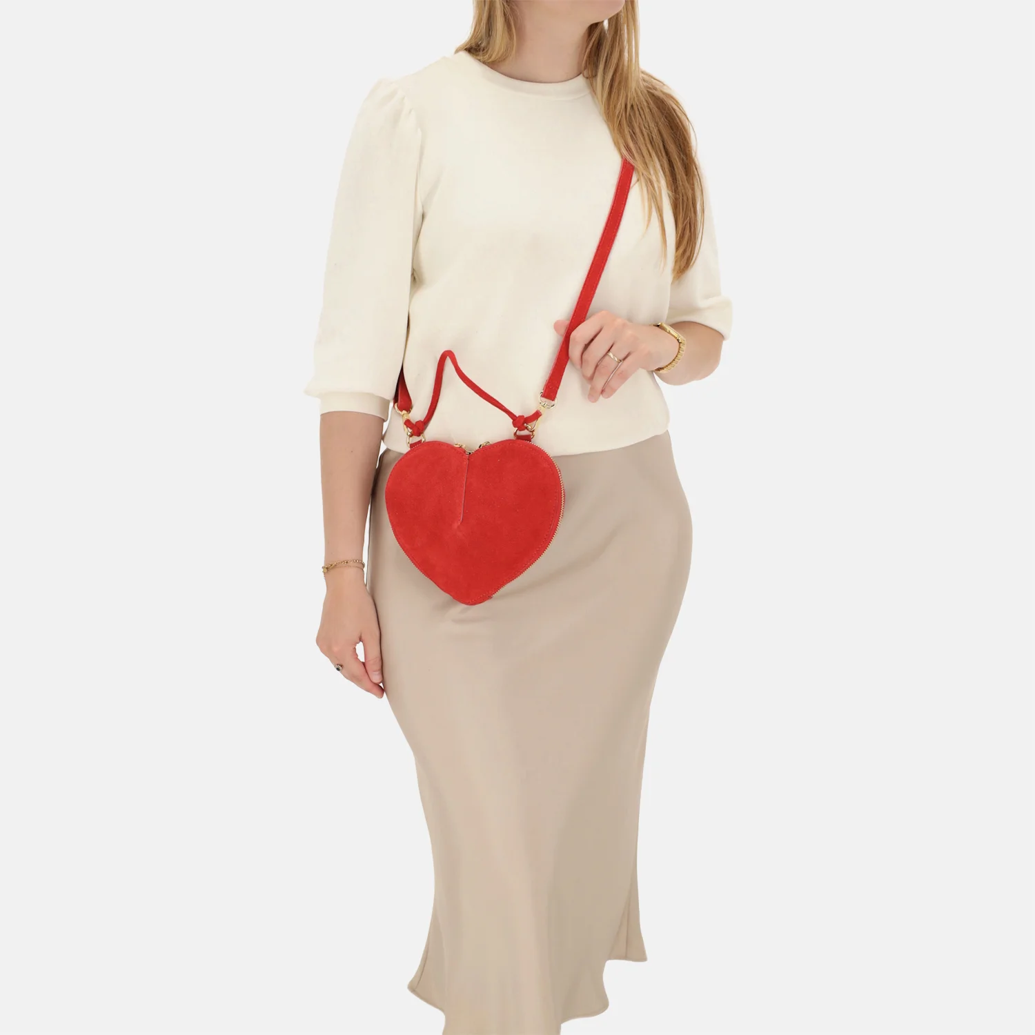 Charm London clutch suede rood bij Duifhuizen