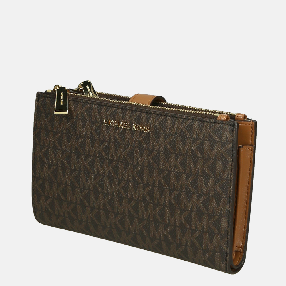 Michael Kors Jet Set Double Zip Wristlet portemonnee brown bij Duifhuizen