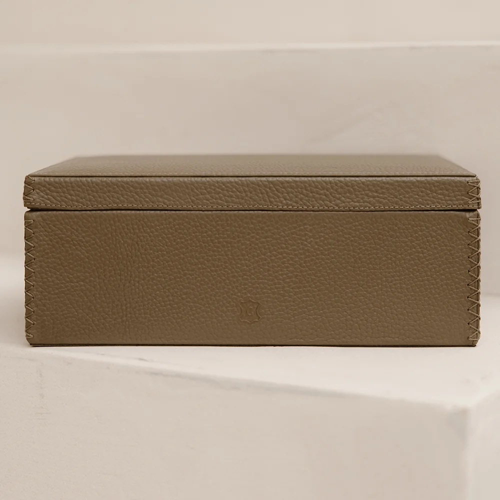 Chamada leren opbergbox rechthoek effen large taupe bij Duifhuizen