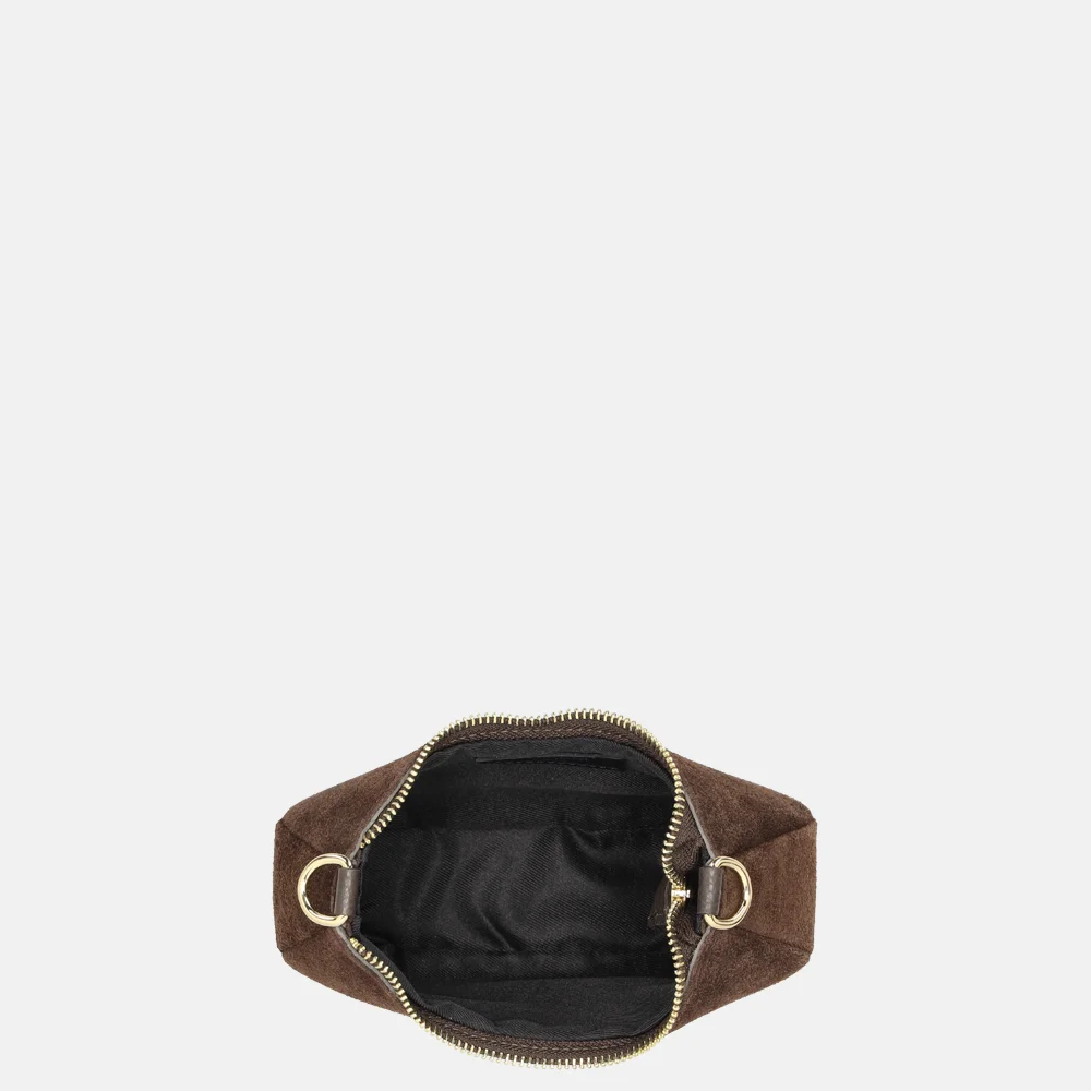 Charm London Mini schoudertas suede donkerbruin bij Duifhuizen