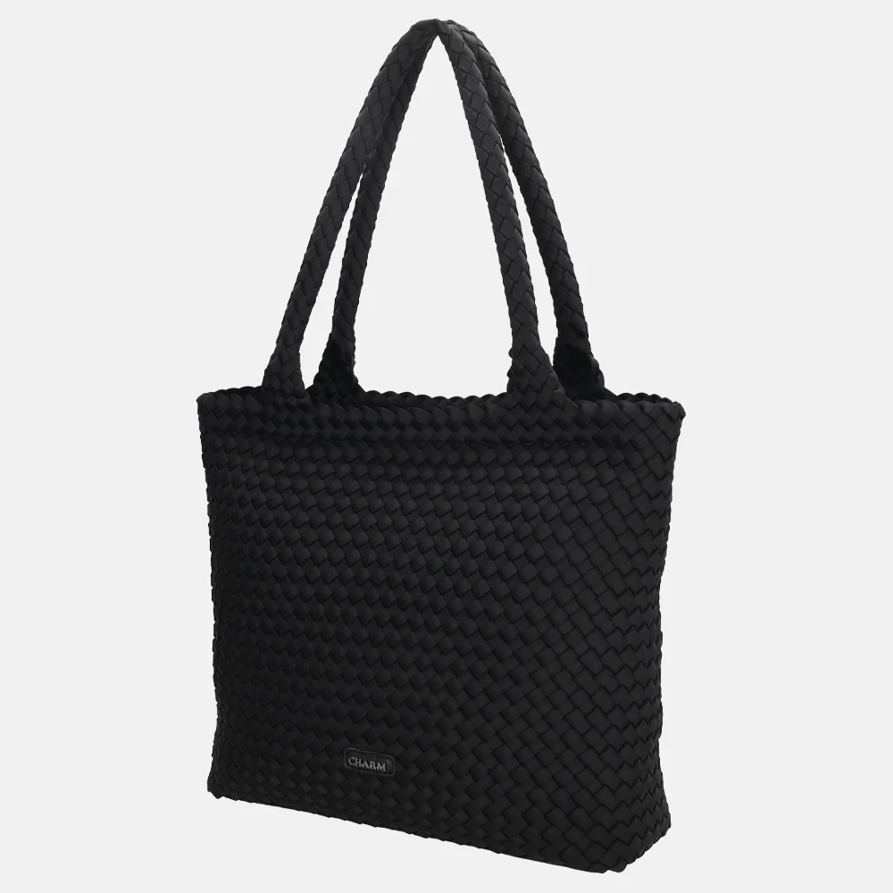 Charm London  Madera shopper gevlochten neopreen zwart bij Duifhuizen