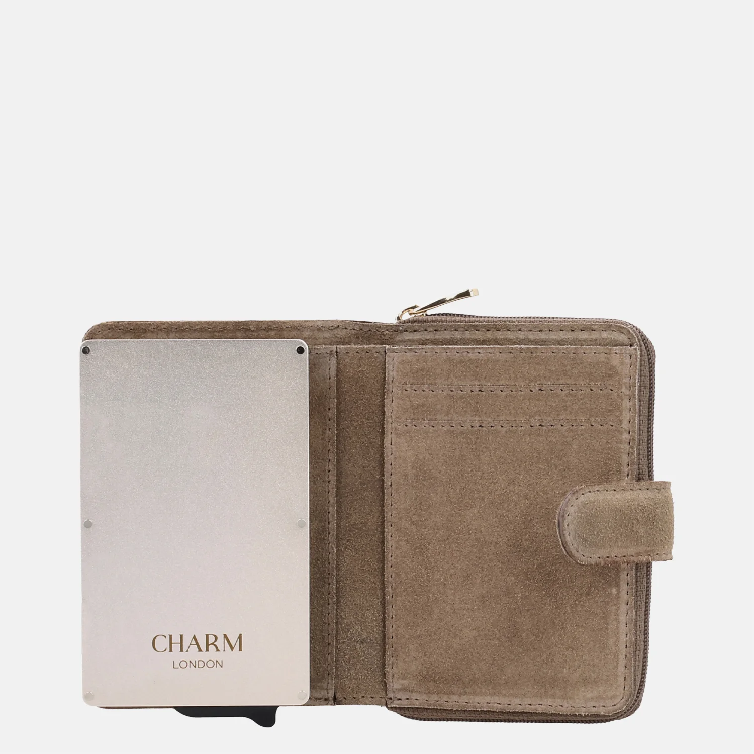 Charm London Sevilla portemonnee suede donkertaupe bij Duifhuizen