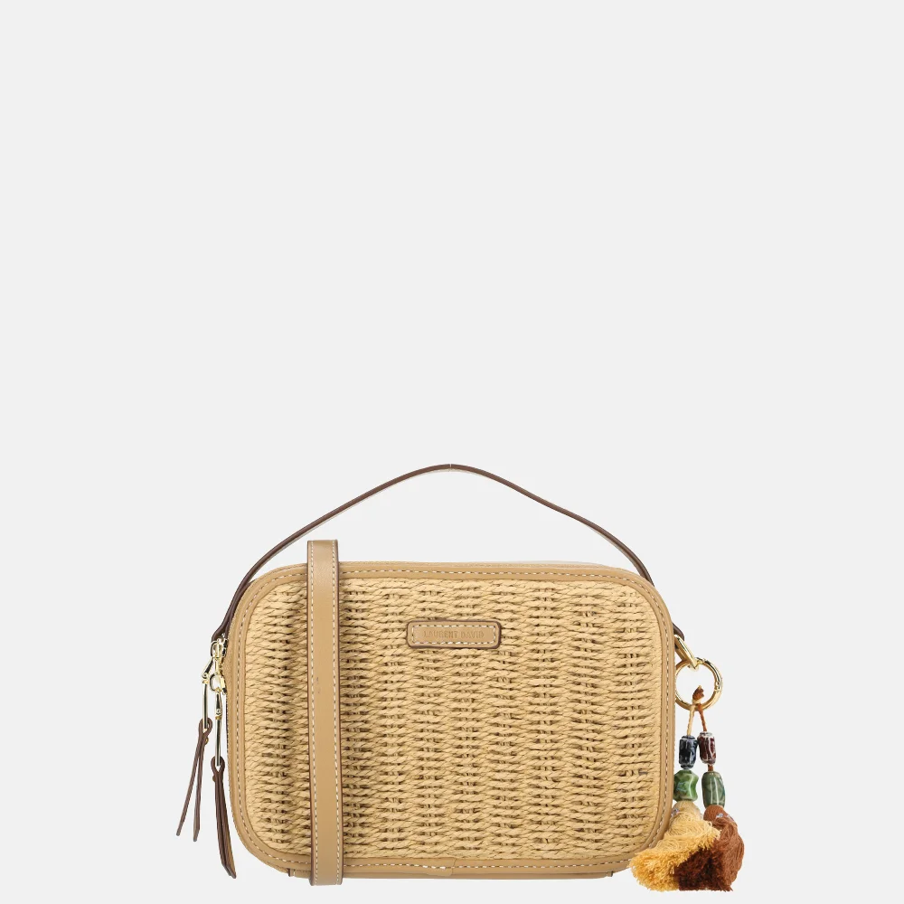 Laurent David Leo crossbody box tas raffia taupe bij Duifhuizen