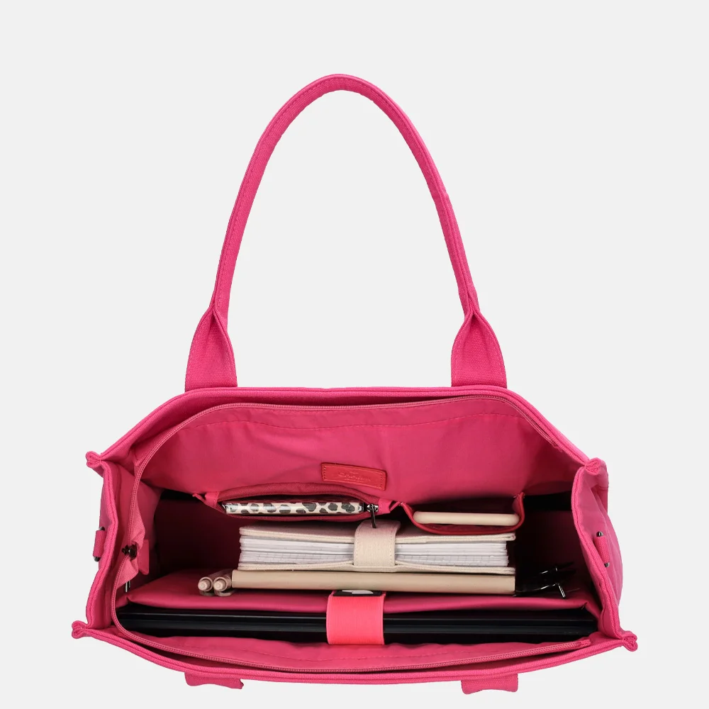 Charm London shopper/laptoptas 15 inch fuchsia bij Duifhuizen