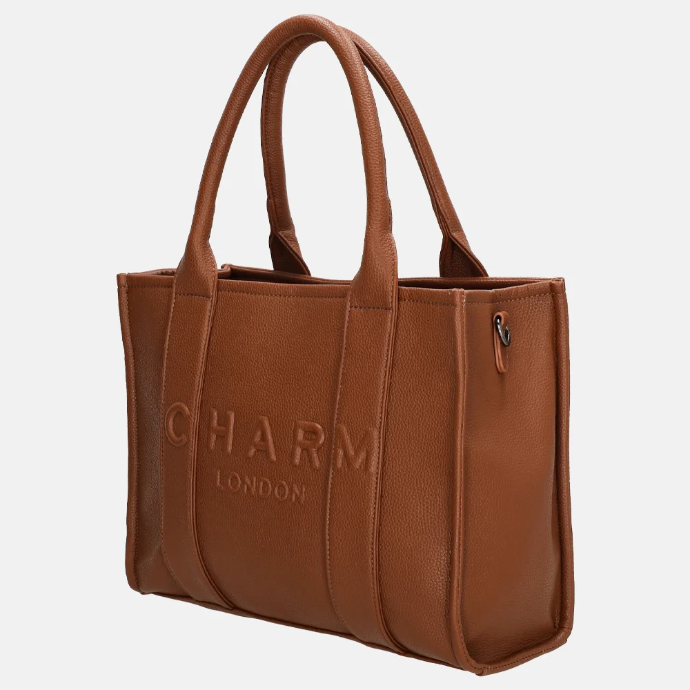 Charm London Debossed shopper M bruin bij Duifhuizen
