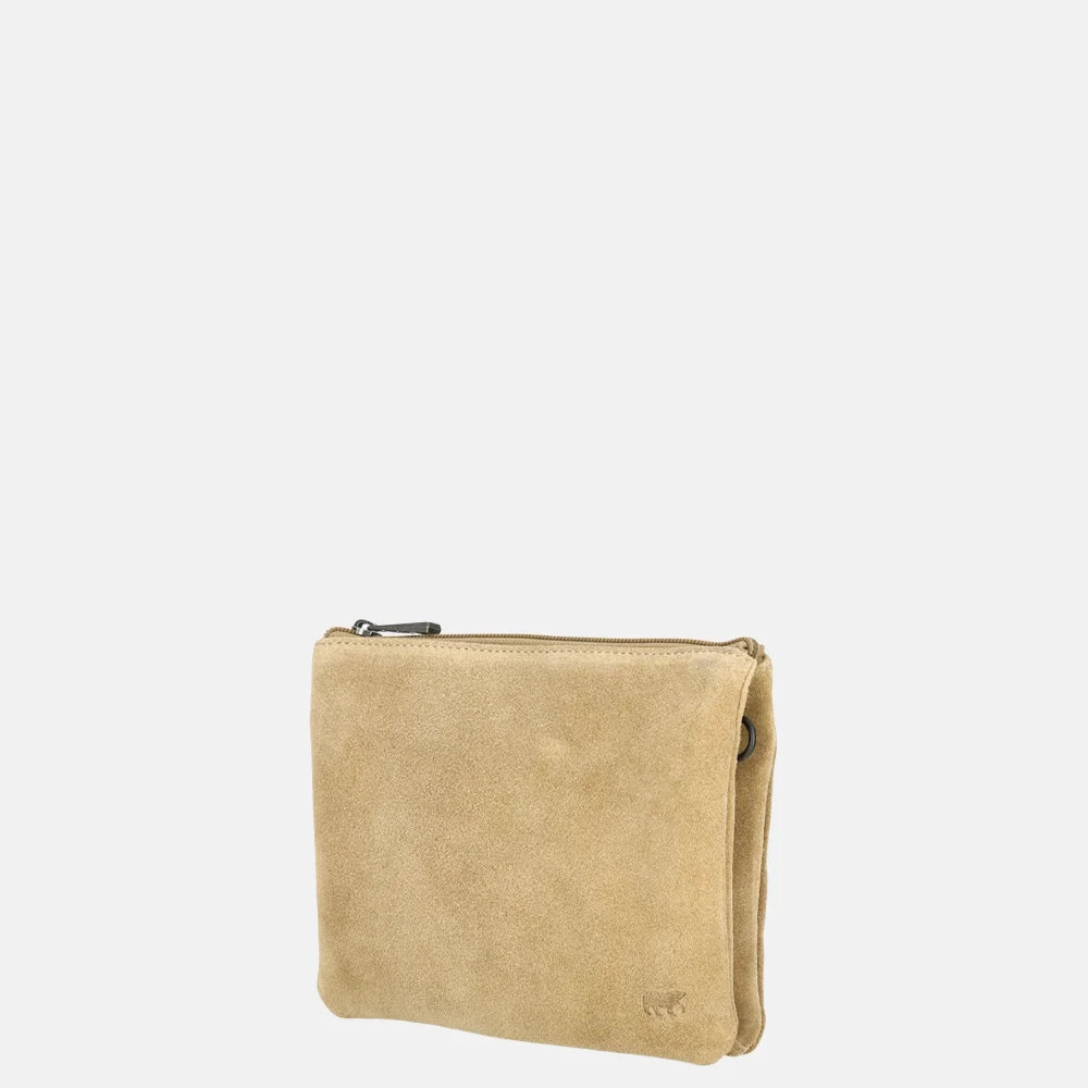 Bear Design crossbody tas rits dubbelvak suede biscuit bij Duifhuizen