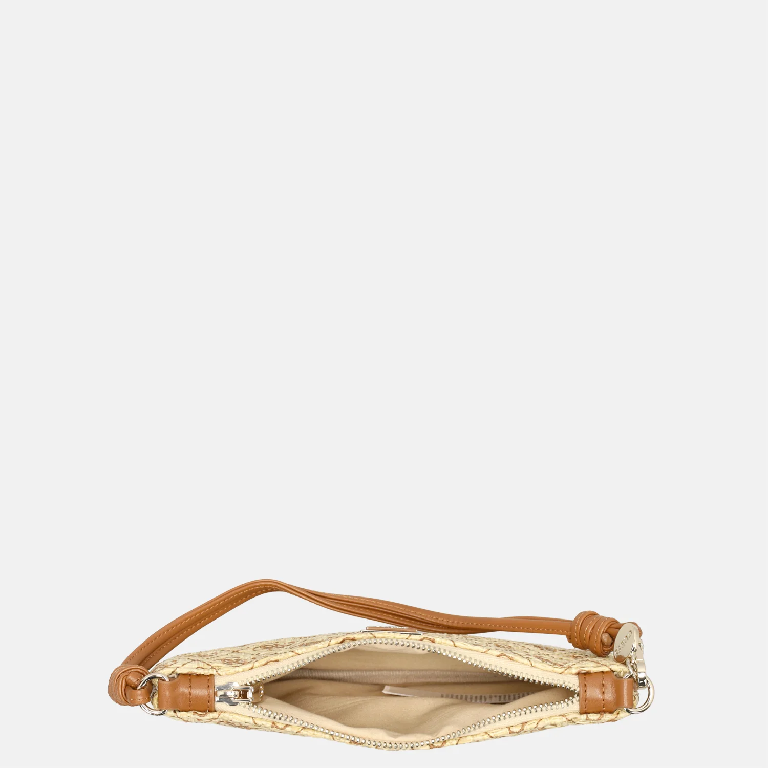 Guess Kirsten flat pouch logo clutch natural/caramel bij Duifhuizen