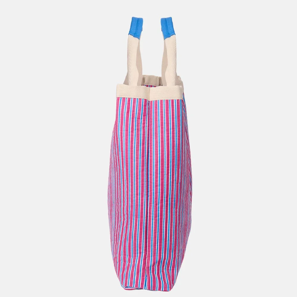 Studio Noos Popelin Striped strandtas raspberry bij Duifhuizen