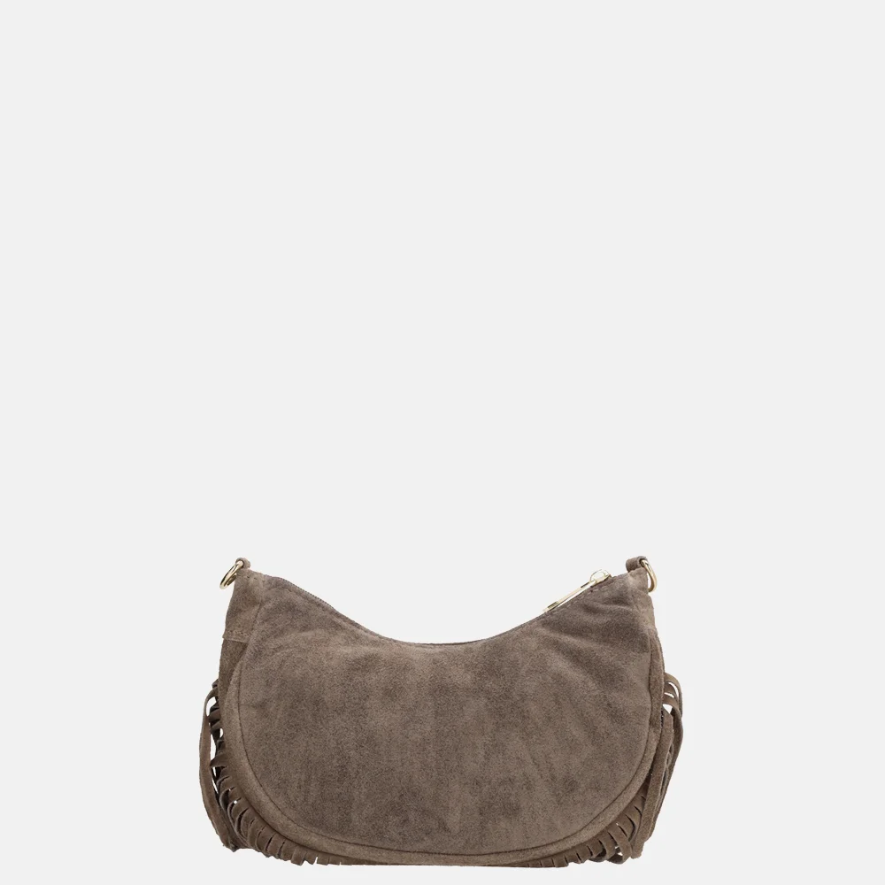 Charm London suède crossbody tas S franjes taupe bij Duifhuizen