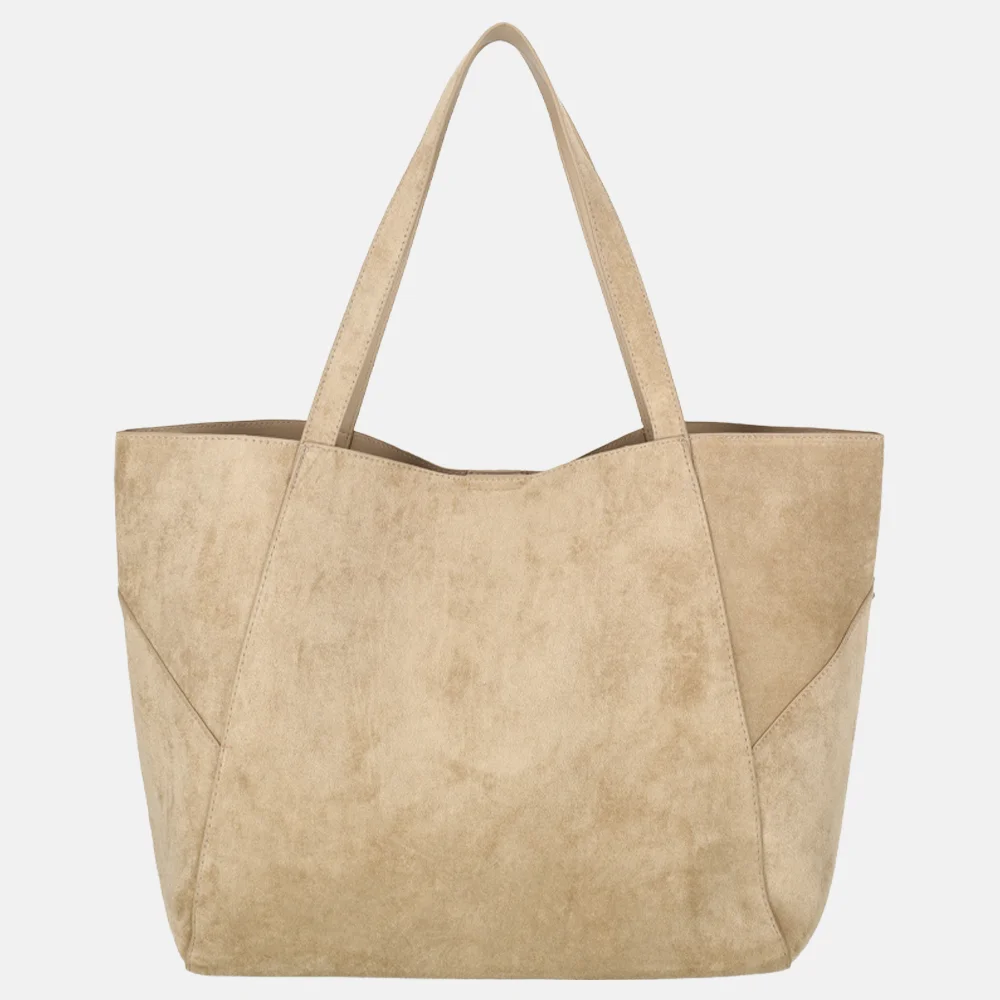 Firenze shopper suedine studs L taupe bij Duifhuizen