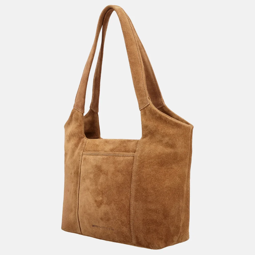 Hide & Stitches Brazos shopper M suede camel bij Duifhuizen