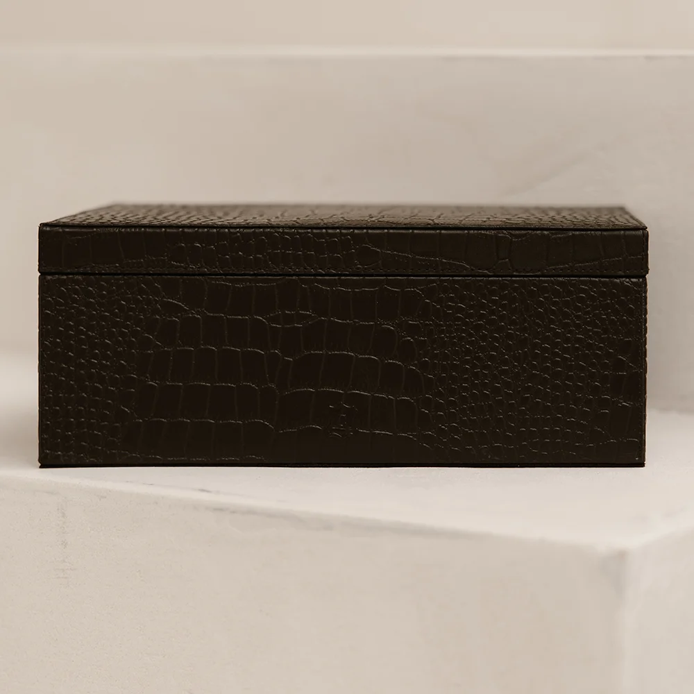 Chamada leren opbergbox rechthoek croco large black bij Duifhuizen