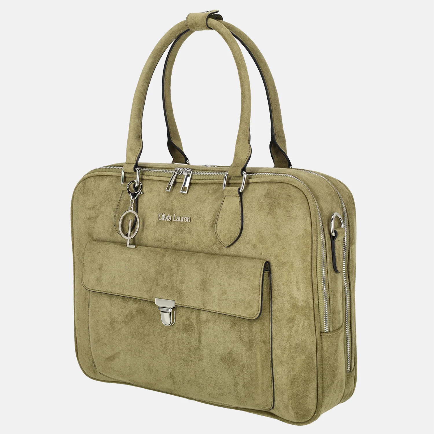 Olivia Lauren businesstas 16 inch suedine groen bij Duifhuizen