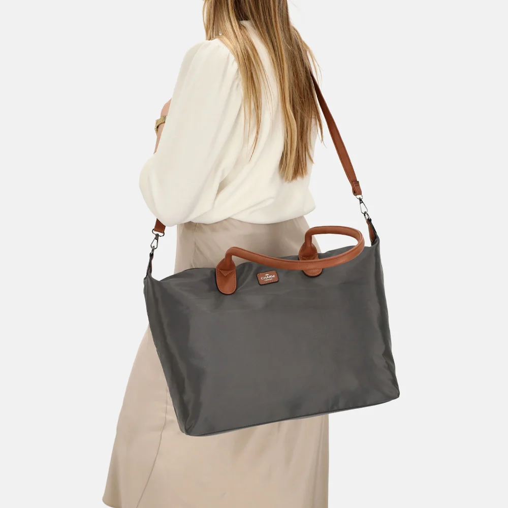 Charm London Buckingham shopper met 15.6 inch laptopvak L olifant grijs bij Duifhuizen