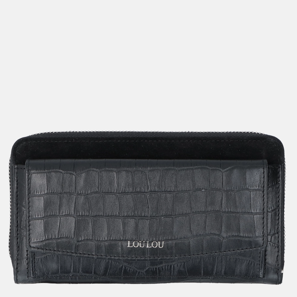 Loulou Essentiels Classy Croco portemonnee black bij Duifhuizen