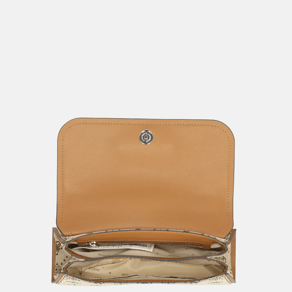 Guess Neda flapbag crossbody tas latte logo bij Duifhuizen