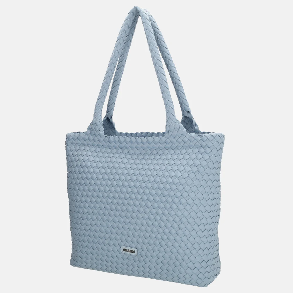 Charm London Madera shopper gevlochten neopreen lichtblauw bij Duifhuizen