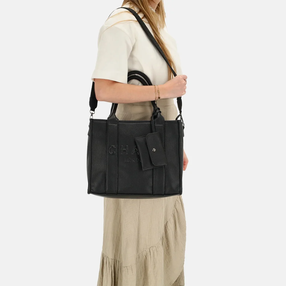 Charm London Debossed shopper M zwart bij Duifhuizen