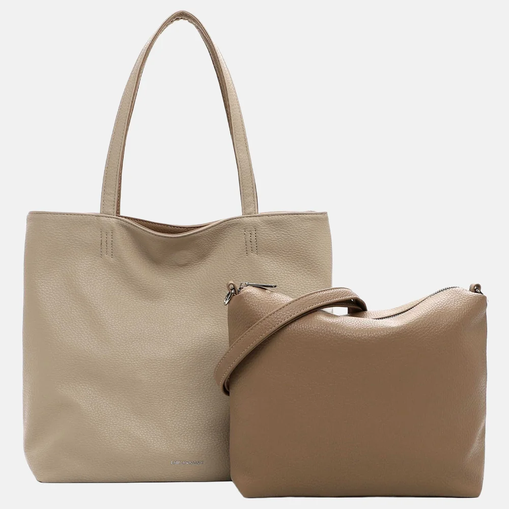 Emily & Noah Eva bag-in-bag shopper reversible taupe/creme bij Duifhuizen