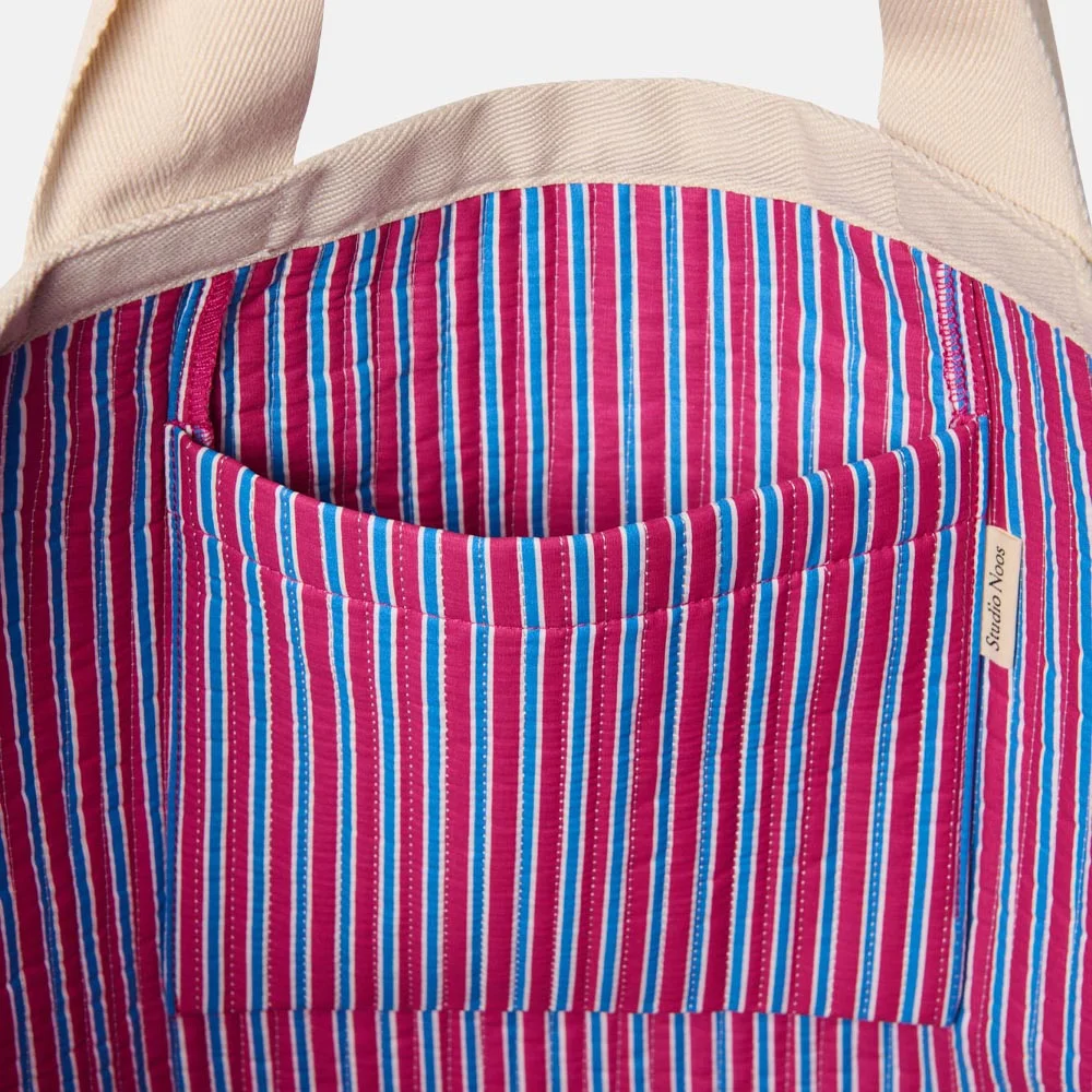 Studio Noos Popelin Striped strandtas raspberry bij Duifhuizen