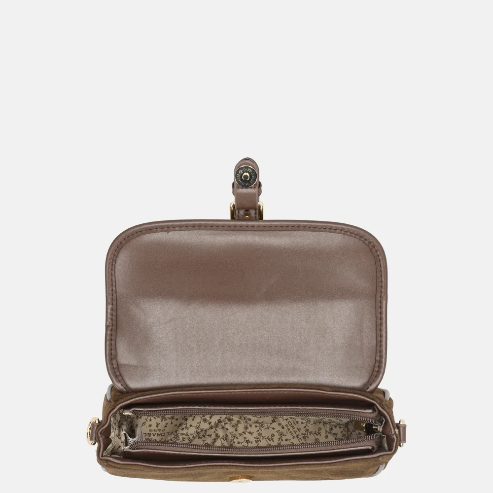 Flora & Co Suedine crossbody tas chocolat bij Duifhuizen