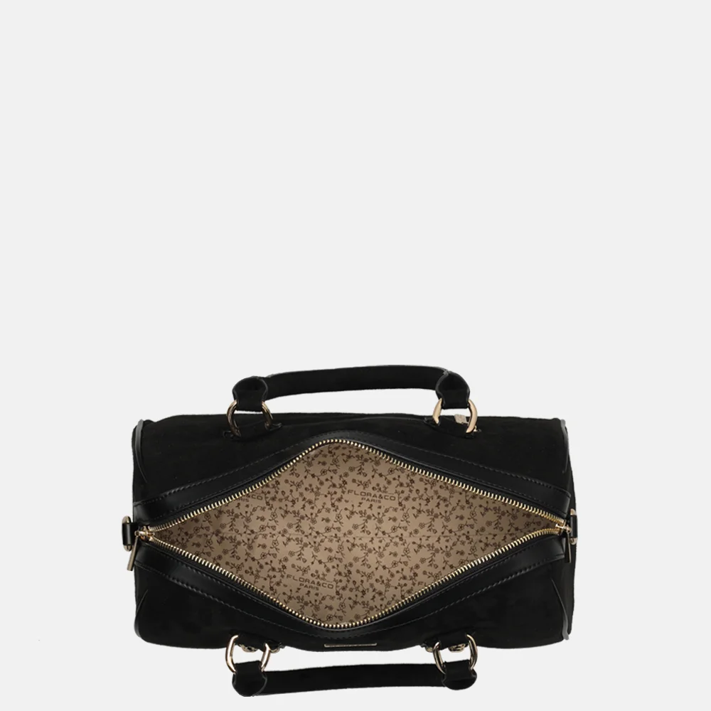 Flora & Co bowling suedine handtas studs noir bij Duifhuizen