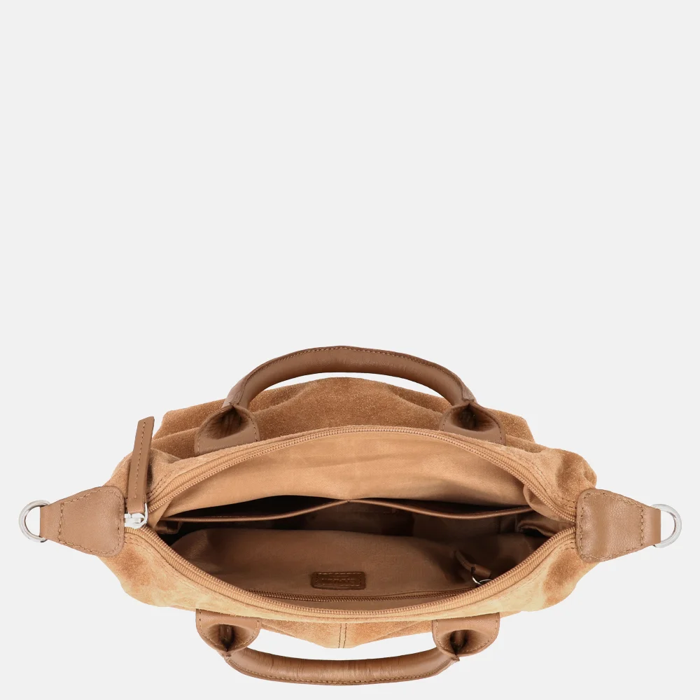 Charm London Buckingham Royal handtas M suede camel bij Duifhuizen