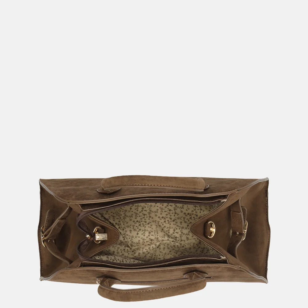 Flora & Co handtas M suedine chocolat bij Duifhuizen