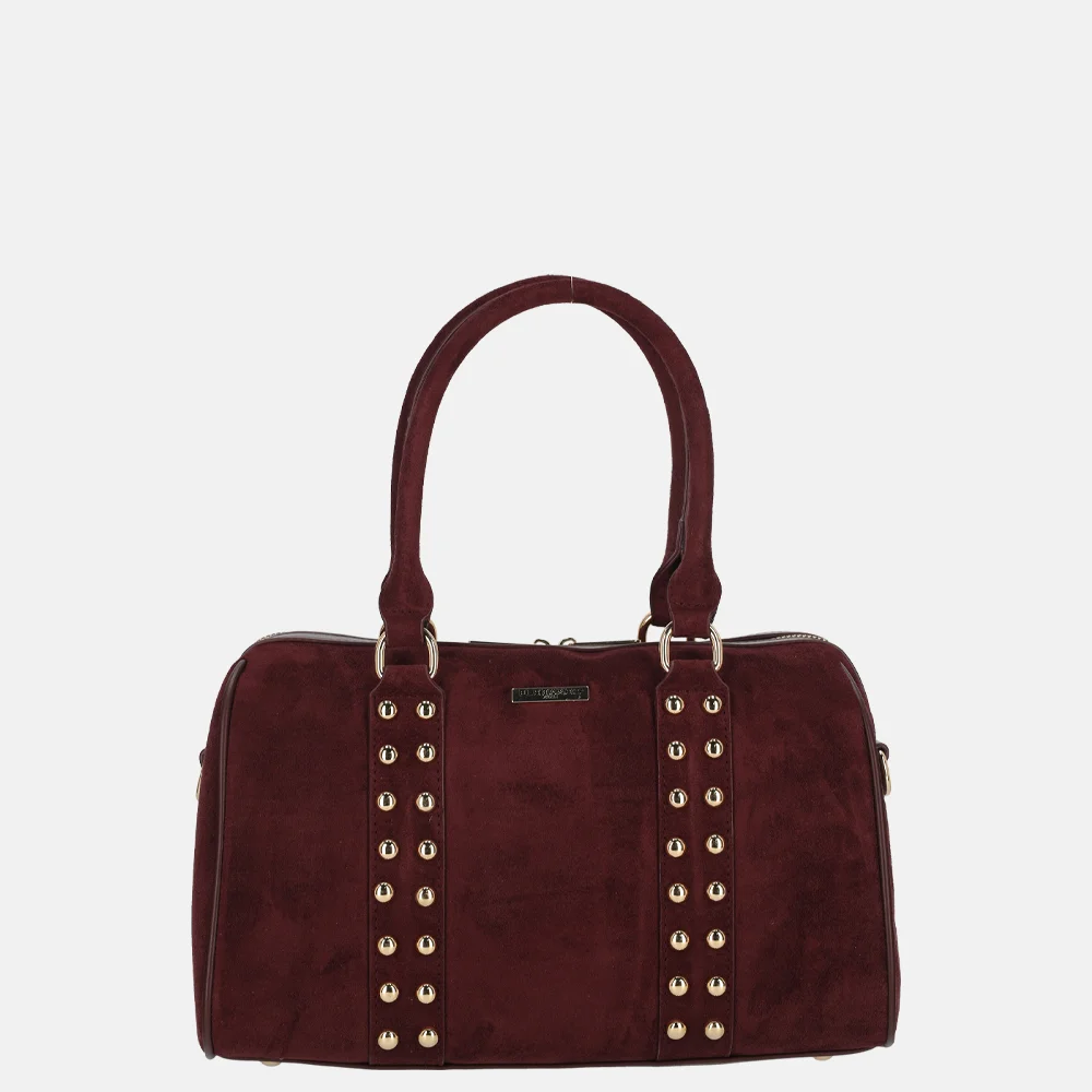 Flora & Co bowling suedine handtas studs bordeaux bij Duifhuizen