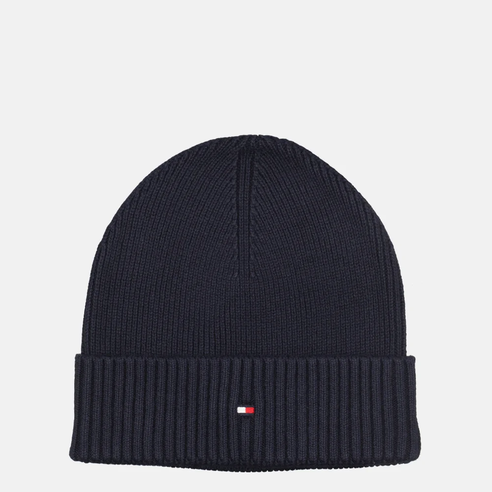 Tommy Hilfiger  Flag Pima Cotton Beanie muts space blue bij Duifhuizen
