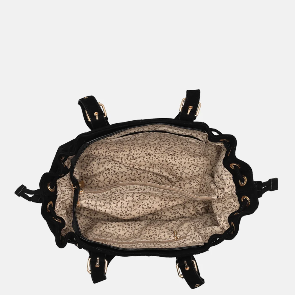 Flora & Co Suedine schoudertas noir bij Duifhuizen