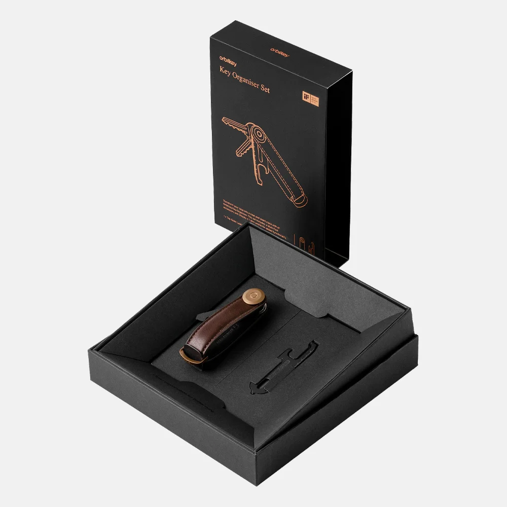 Orbitkey sleuteletui + multitool V2 giftset espresso brown bij Duifhuizen