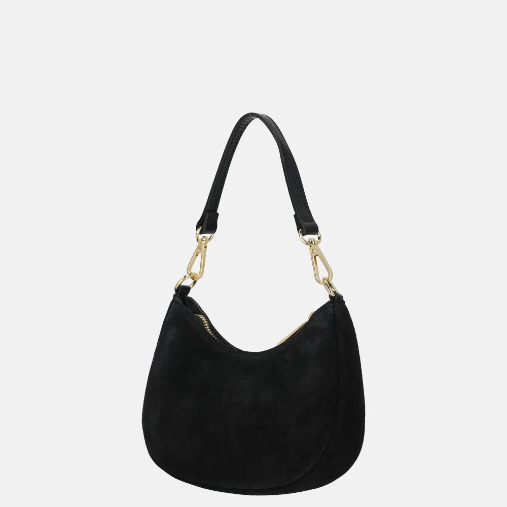 Charm London Mini schoudertas suede zwart bij Duifhuizen