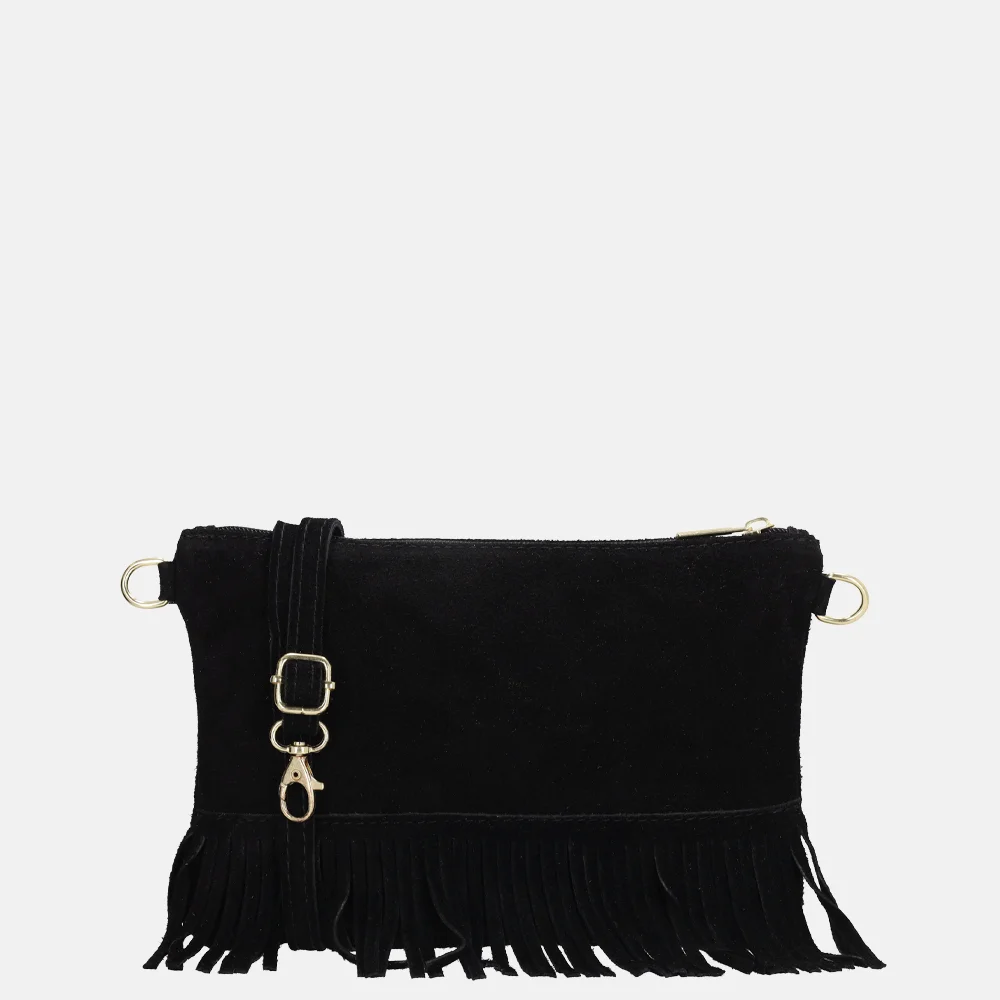 Charm London suède crossbody tas franjes zwart bij Duifhuizen