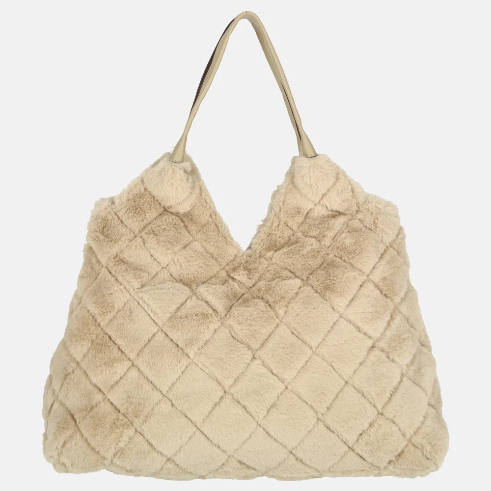 Laurent David Gloria shopper faux fur beige bij Duifhuizen