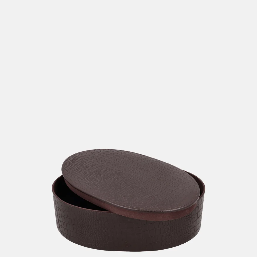 Chamada leren opbergbox ovaal croco large donkerbruin