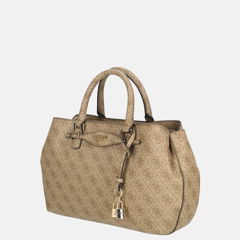 Guess Katya girlfriend satchel handtas latte logo bij Duifhuizen