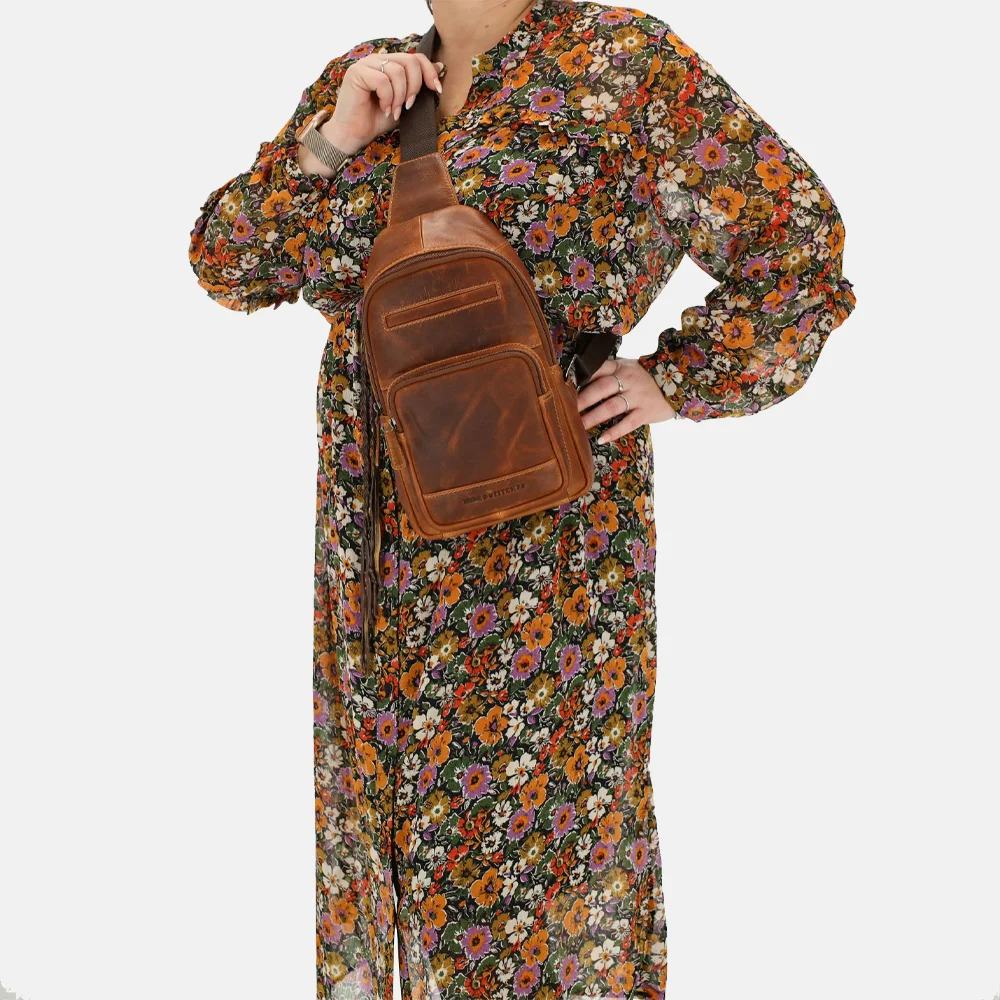 Hide & Stitches slingback crossbody tas cognac bij Duifhuizen