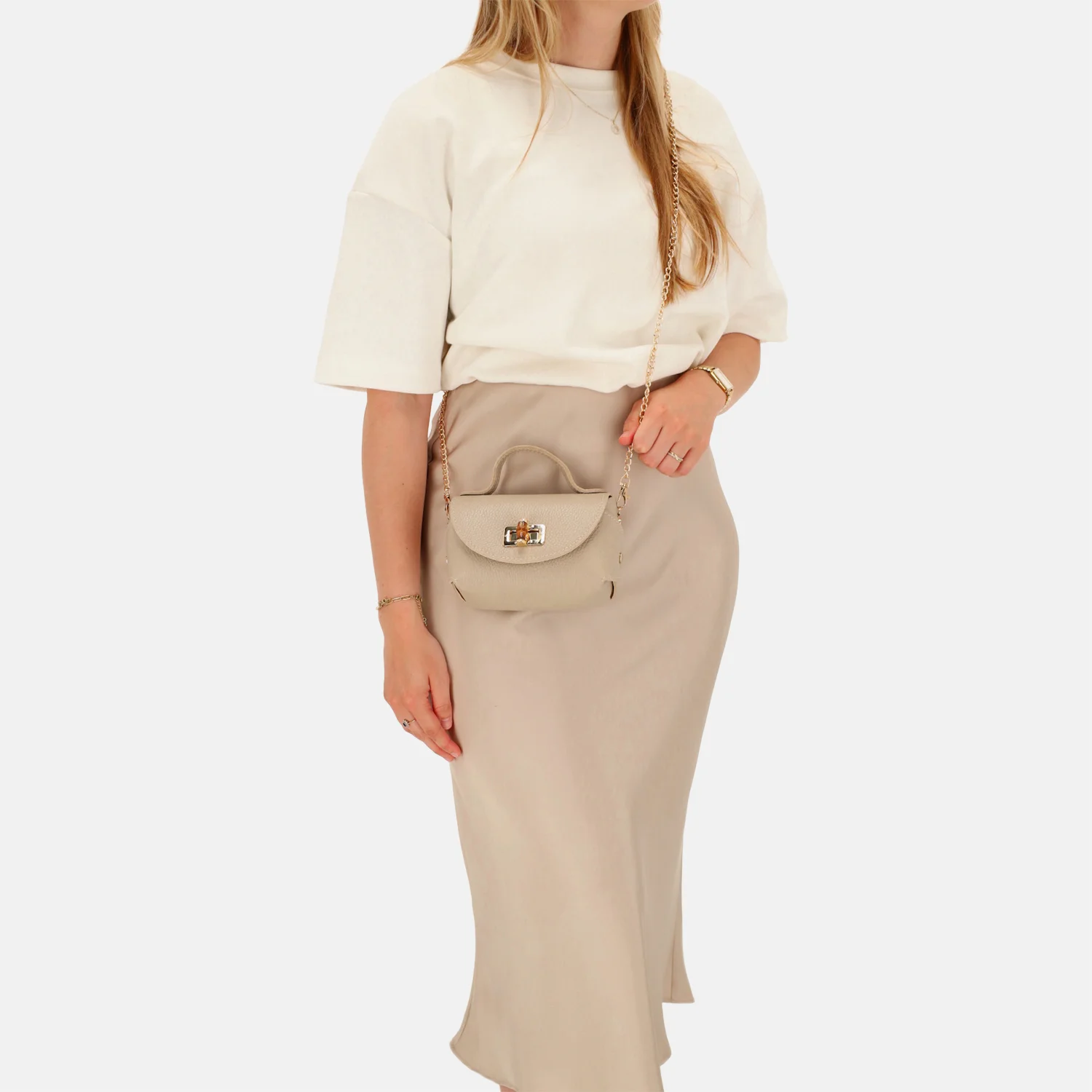 Charm London Bamboo handtas lichttaupe bij Duifhuizen