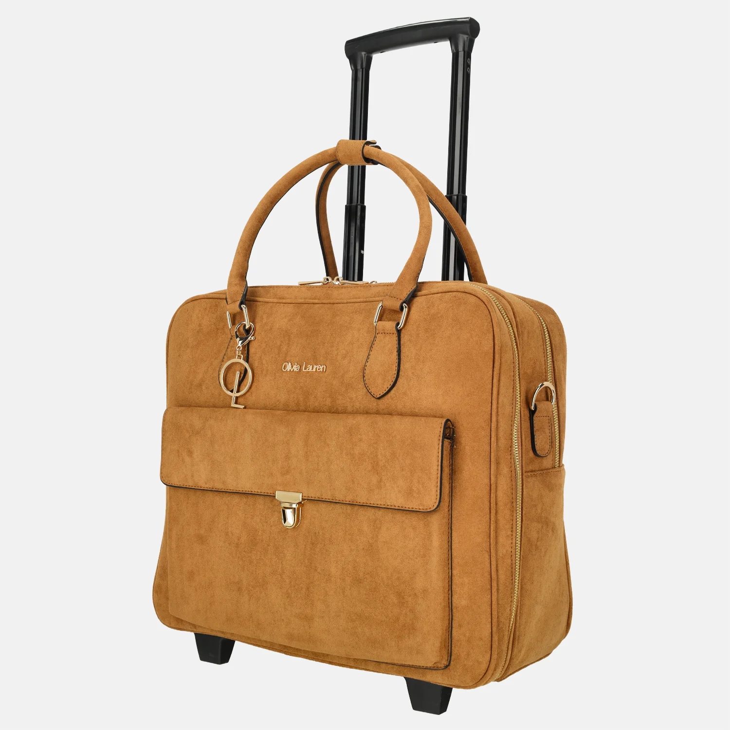 Olivia Lauren business trolley 43 CM 16 inch suedine cognac bij Duifhuizen