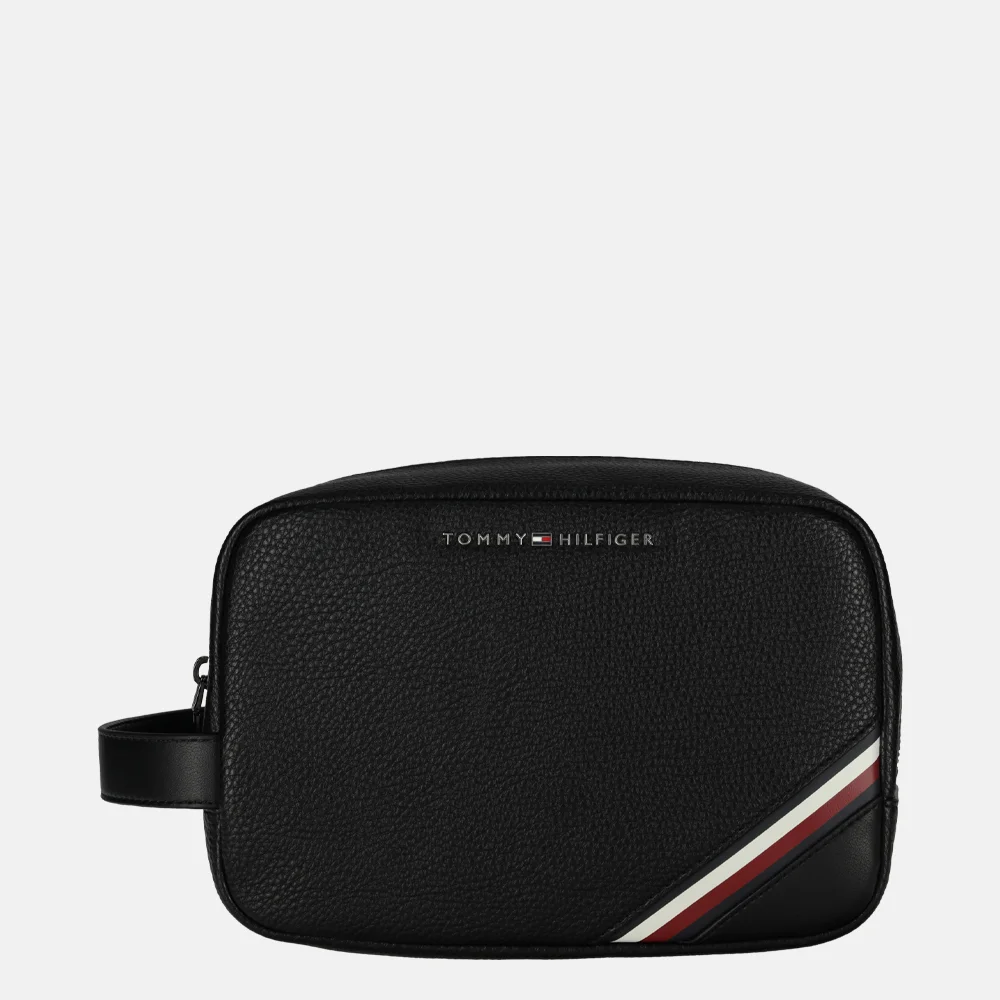 Tommy Hilfiger central washbag toilettas black bij Duifhuizen