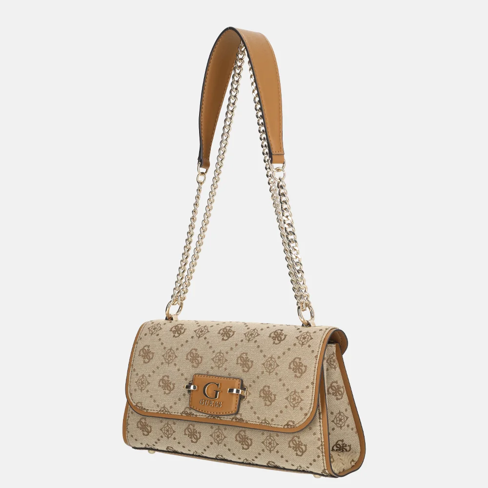 Guess Neda flapbag crossbody tas latte logo bij Duifhuizen