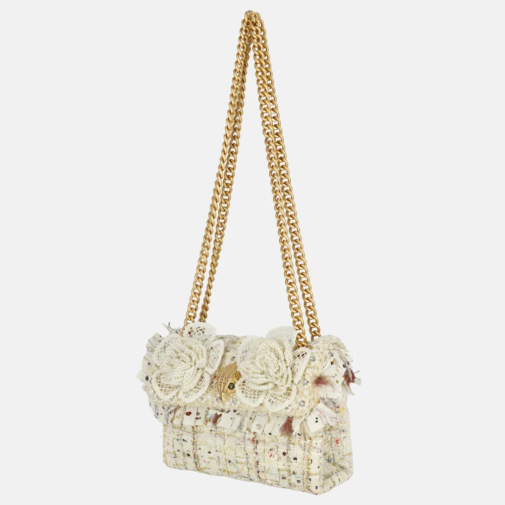 Kurt Geiger tweed mini Kensington schoudertas flower bone bij Duifhuizen