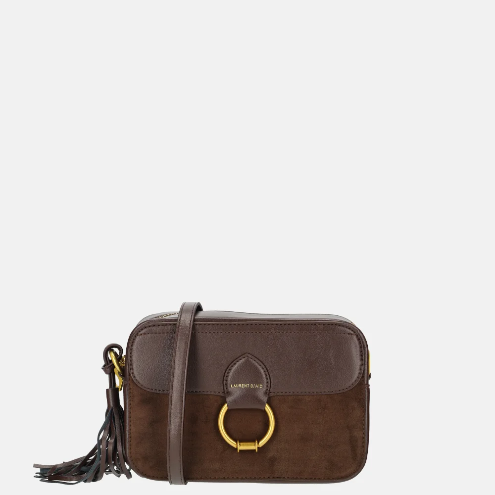 Laurent David Camille crossbody tas box suedine dark brown bij Duifhuizen